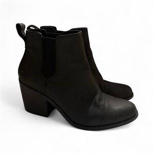 Toms Everly 10016837-001 Women's Ankle Boot 7.5 Black Leather Block Heel P308